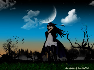 Gothic anime girl field moon - full free wallpaper for desktop