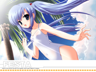 Blue hair girl palm tree - a palm tree free wallpaper