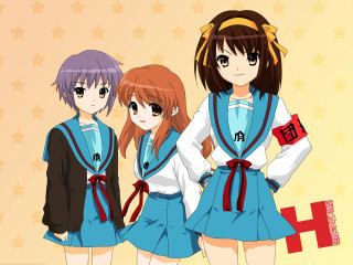 Three anime girls star background 2 - a star background free wallpaper