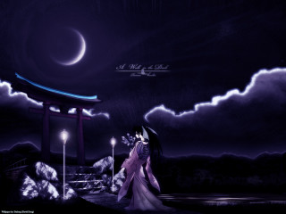 Woman kimono gate night moon - a moon in the sky free wallpaper