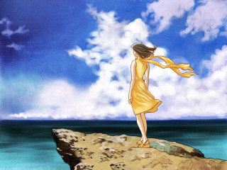 Woman yellow dress ocean wind - a yellow dress free wallpaper