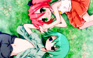 Anime girls grass blue green - grass free wallpaper