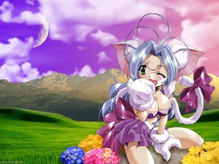 Cartoon cat girl mountains fullmoon - full free wallpaper