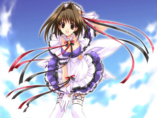 Anime girl white dress bow - cloud behind her free wallpaper