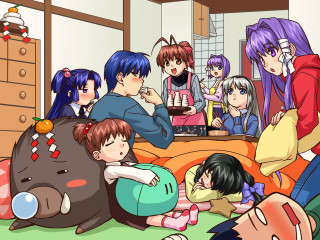Massurrealism anime group bed room - the wall and a table free wallpaper