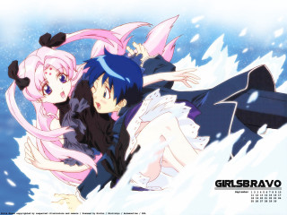 Snowy anime girls pink blue - the snow together free wallpaper