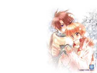 Anime couple snowflakes winter scarf - net art free wallpaper