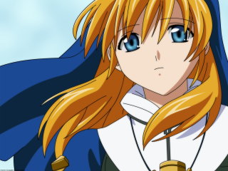 Anime girl blonde blue cape - a blue collar free wallpaper