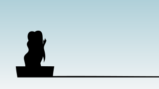 Woman ledge hands up blue - a ledge free wallpaper