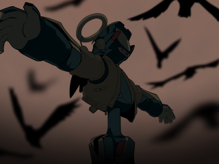 Cartoon scissors birds dark background - a flock of birds free wallpaper