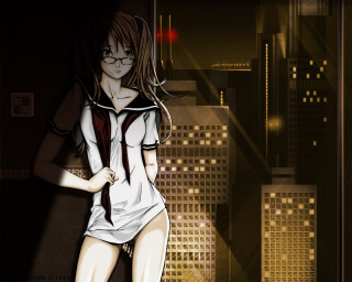 Girl cityscape night anime giantess - a short skirt free wallpaper