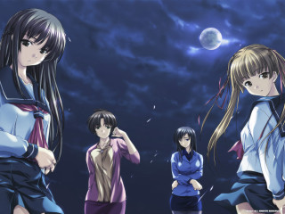 Anime girls fullmoon blue shirts - serial art free wallpaper