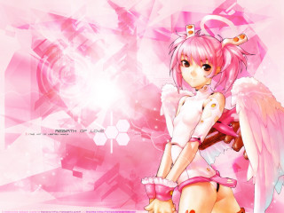 Pink haired girl angel wings - her chest free wallpaper