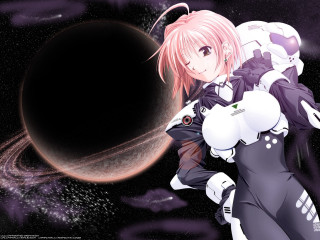 Black white girl cat space - anime visual free wallpaper