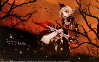Girl sword field trees birds - tree and birds free wallpaper