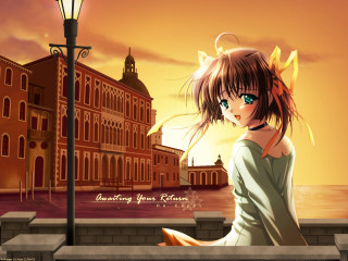 Girl lamp post cityscape neo - city background free wallpaper
