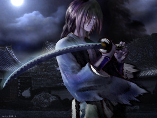 Woman sword fullmoon night japanese - a full moon sky free wallpaper