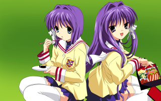 Anime girls food bento uniforms - their hand free wallpaper