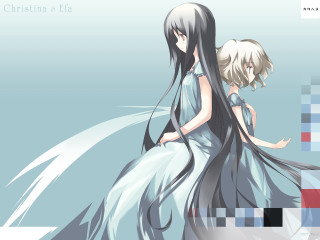 Anime girls blue dress long - white hair free wallpaper