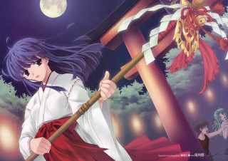 Moon shrine girls blue hakama - a cross free wallpaper