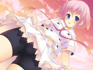 Woman short skirt bowtie pink - a pink sky free wallpaper