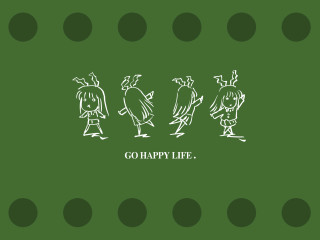 Green characters happy life cartoon - cheerful free wallpaper