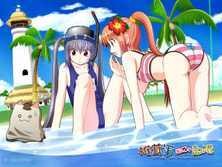 Woman bikini hat cat lighthouse - a manga drawing free wallpaper for desktop