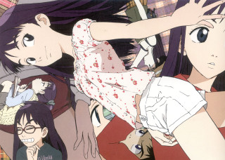 Anime girls bed dog floral - top of a bed together free wallpaper