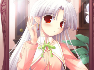 Whitehair redeyes pinkdress greenbowtie redeye - a red eye free wallpaper