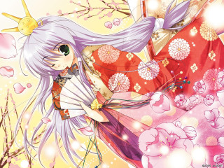 Girl longhair crown walking flowers - a manga drawing free wallpaper for desktop