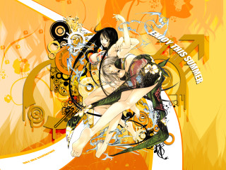 Woman sword flowers swirls anime - a swirl free wallpaper