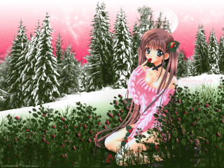 Girl flower field pink sky - a field of flowers free wallpaper
