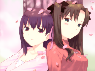 Anime girls forest petals ribbon - one girl free wallpaper