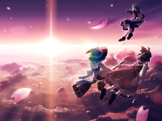 Flying couple cloudy sky bright - top of a cloud free wallpaper