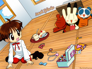 Cartoon girl sitting cake cat - a cake free wallpaper