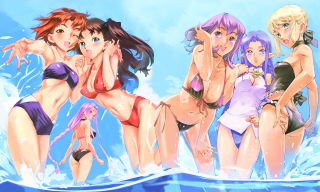 Anime water group women bathing - suit free wallpaper