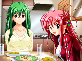 Anime girls food table aya - official free wallpaper for desktop