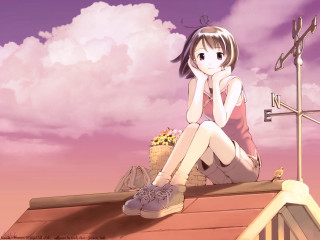 Girl roof sitting antenna hair - a roof free wallpaper