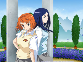 Anime girls blue red flower - sots art free wallpaper