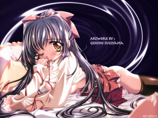Girl lying bed hand face - a white circle free wallpaper
