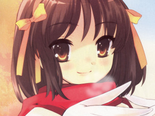 Girl red shirt bow holding - her head holding free wallpaper