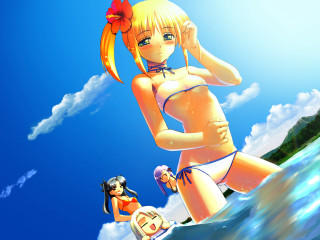 Cartoon girl bikini surfboard beach - a cartoon girl in a bikini free wallpaper