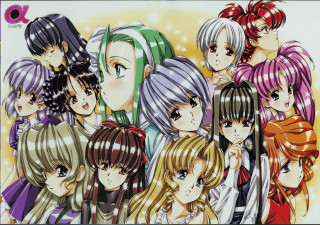 Anime girls multicolored hair yellow - looking free wallpaper