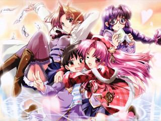 Pink haired anime girls glasses - a picture together free wallpaper