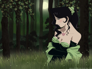 Green dress forest night fireflies - gothic art free wallpaper for desktop
