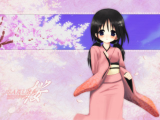Pink kimono blossoms tree anime - a pink dress free wallpaper