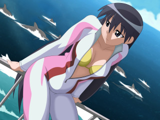 Woman bathing suit boat sharks 2 - suit free wallpaper