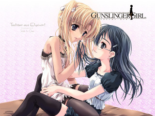 Anime girls kissing bed neo - their back free wallpaper