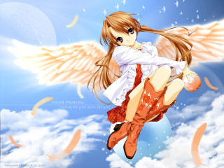 Angel wings flying sky moon - full free wallpaper