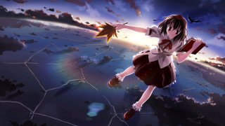 Girl flying rainbow clouds aya - a matte painting free wallpaper